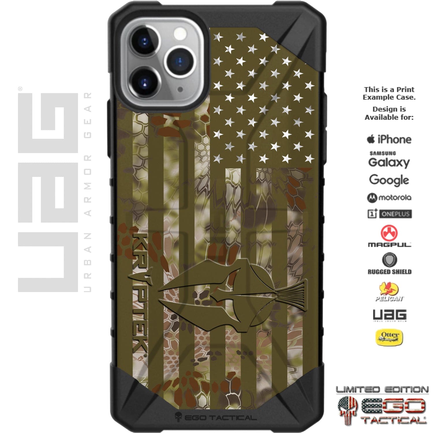 Kryptek OD Green Camouflaged US Flag Custom Printed Android Apple Phone Case Design