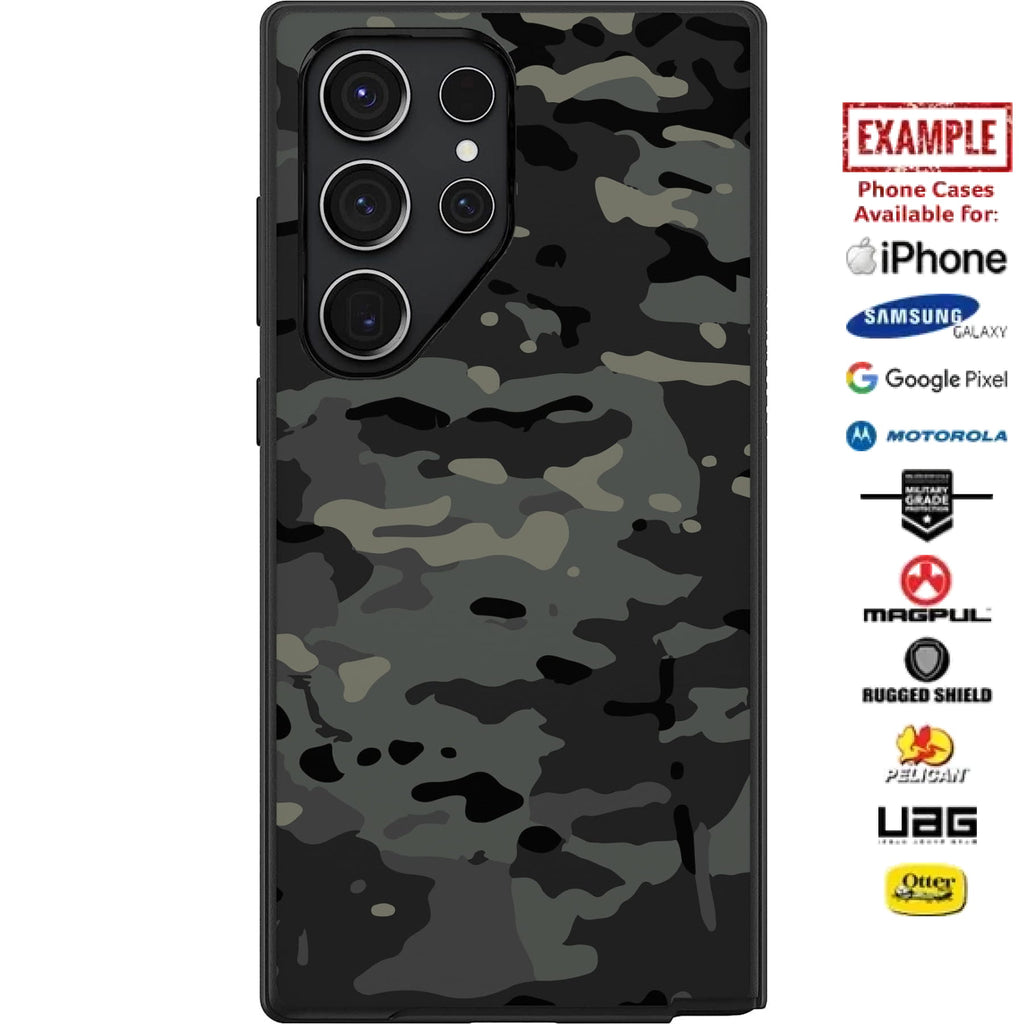 Black Multicam Camouflage Custom Printed Case Design for Apple, Samsung,  Google & Motorola Phone Models