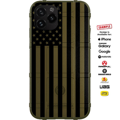 Subdued Reversed Assaulting Forward Black on OD Green Printed US American Flag Custom Printed Case Design for Apple, Samsung, Google & Motorola Phone Models