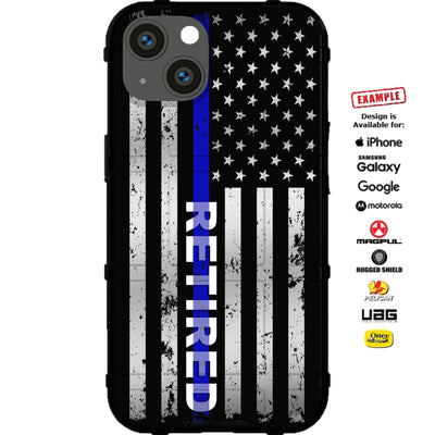 Retired Thin Blue Line US American Flag Subdued Retire Law Enforcement Custom Printed Case Design for Apple, Samsung, Google & Motorola Phone Models