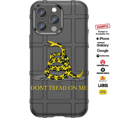 Yellow Don't Tread on Me Gadsden Snake on Black Custom Printed Case Design for Apple, Samsung, Google & Motorola Phone Models