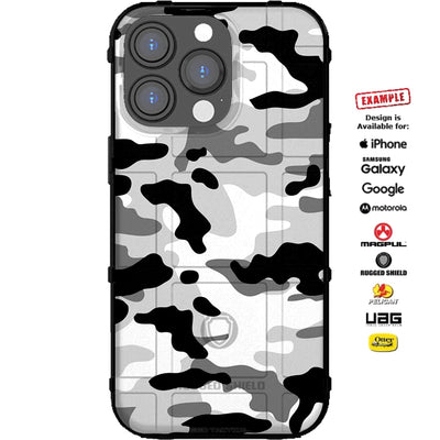 Modern Black Grey White Snow Camouflage Custom Printed Case Design for Apple, Samsung, Google & Motorola Phone Models