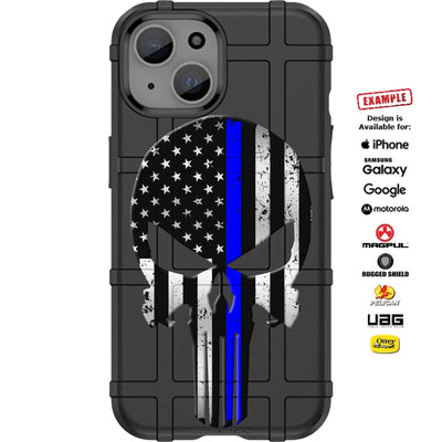 Subdued American Flag Punisher, Thin Blue Line Custom Printed Case Design for Apple, Samsung, Google & Motorola Phone Models