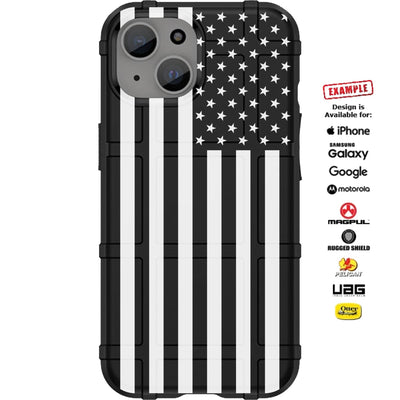 White or Grey US American Flag on Black Case Custom Printed Case Design for Apple, Samsung, Google & Motorola Phone Models