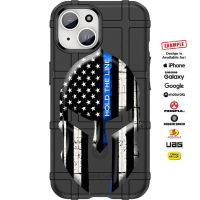 Hold The Line Thin Blue Line Police Spartan Warrior Helmet Subdued US Flag Custom Printed Case Design for Apple, Samsung, Google & Motorola Phone Models