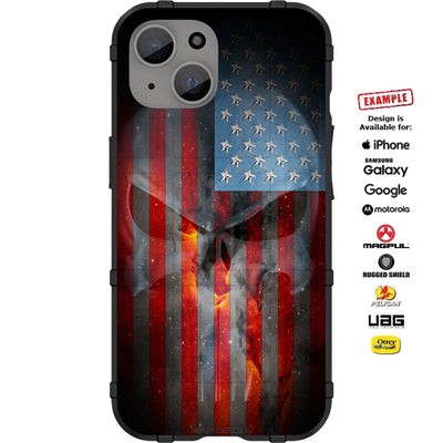 Ghosted Punisher US Flag Custom Printed Case Design for Apple, Samsung, Google & Motorola Phone Models