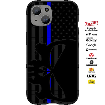US American Flag Subdued Thin Blue Line Punisher, Police Police Custom Printed Case Design for Apple, Samsung, Google & Motorola Phone Models