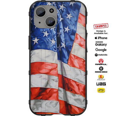 US American Flag Waving Custom Printed Case Design for Apple, Samsung, Google & Motorola Phone Models