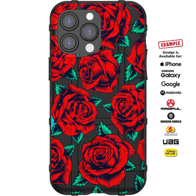 Red Roses on Black or OD Green Custom Printed Case Design for Apple, Samsung, Google & Motorola Phone Models