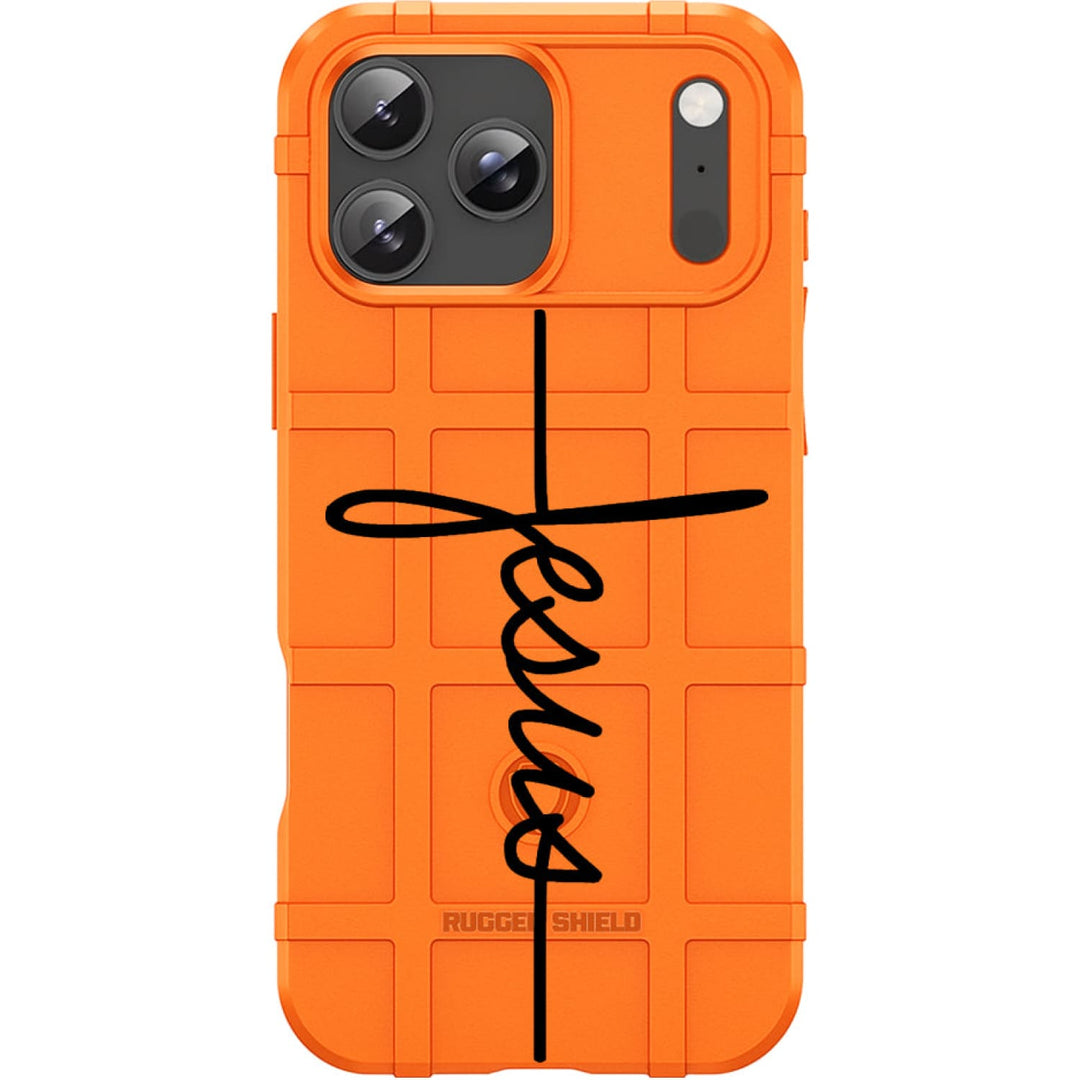 Orange Rugged Shield TPU Case with MagSafe Ring - Jesus Cross Design for  iPhone 17 Pro & 17 Pro Max phone models