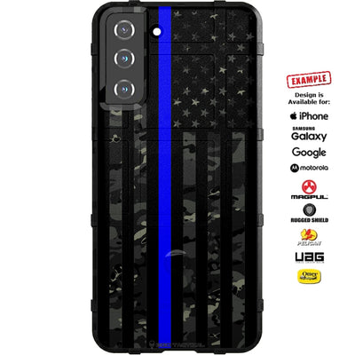 Black Multicam Camouflage, Subdued US American Flag Thin Blue Line Police Custom Printed Case Design for Apple, Samsung, Google & Motorola Phone Models