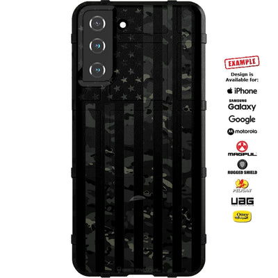 Black Multicam Camouflage under Subdued US American Flag Custom Printed Case Design for Apple, Samsung, Google & Motorola Phone Models