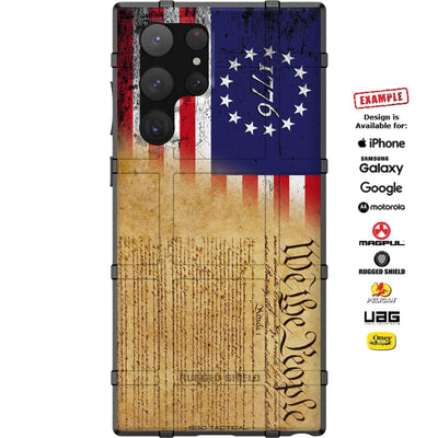 US 13-Star 1776 American Flag Constitution Faded Tattered Flag Custom Printed Case Design for Apple, Samsung, Google & Motorola Phone Models