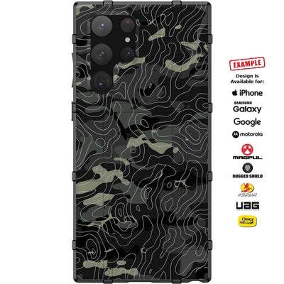 Topography over Black Multicam Camouflage Custom Printed Case Design for Apple, Samsung, Google & Motorola Phone Models