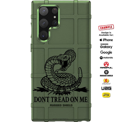 Don't Tread on Me Coiled Snake on OD Green Custom Printed Case Design for Apple, Samsung, Google & Motorola Phone Models