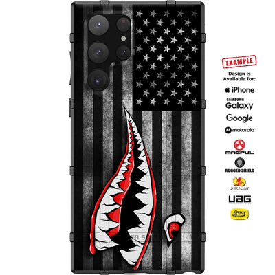Psycho Teeth Warhawk Tiger Shark on Subdued US Flag Custom Printed Case Design for Apple, Samsung, Google & Motorola Phone Models