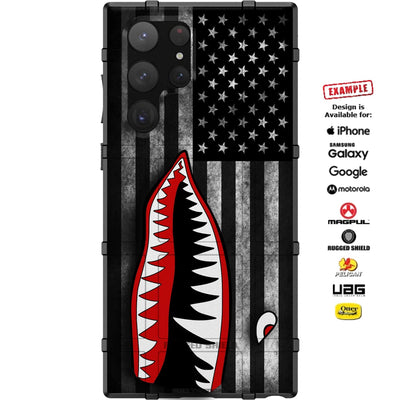 P-40 Warhawk Tiger Shark Teeth on Subdued US Flag Custom Printed Case Design for Apple, Samsung, Google & Motorola Phone Models
