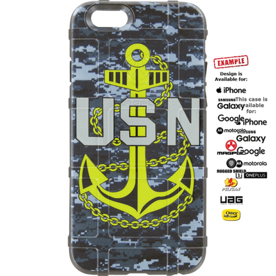 US Navy Anchor on Navy Digital Camouflage Custom Printed Case Design for Apple, Samsung, Google & Motorola Phone Models