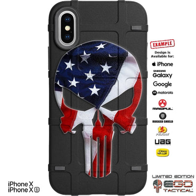Waving US American Flag Kyle Bobb Punisher on Black or Camouflage Custom Printed Case Design for Apple, Samsung, Google & Motorola Phone Models