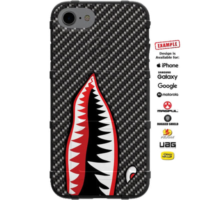 Black Carbon Fiber, Warhawk TigerShark Teeth A-10 Warthog Teeth Custom Printed Case Design for Apple, Samsung, Google & Motorola Phone Models