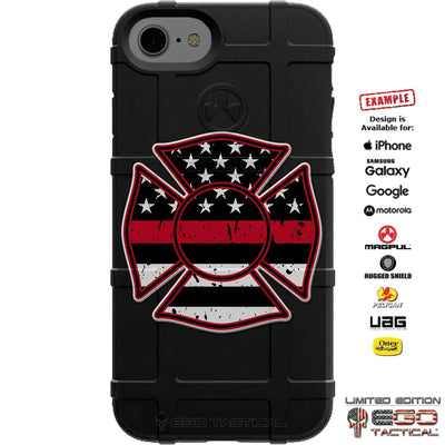 Firefighter Distressed Black American Flag Thin Red Line Fireman Maltese Cross Custom Printed Case Design for Apple, Samsung, Google & Motorola Phone Models