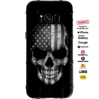 American Flag Skull Subdued or Thin Blue Line Police Skull Custom Printed Case Design for Apple, Samsung, Google & Motorola Phone Models