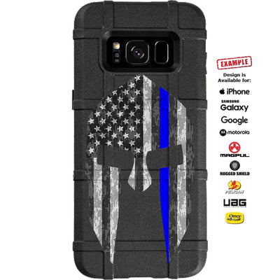 Thin Blue Line Spartan, U.S. Flag Subdued Digital Camouflage Custom Printed Case Design for Apple, Samsung, Google & Motorola Phone Models