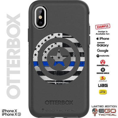 Thin Blue, Thin Red, Thin Green or Thin Yellow Line Flags on Capt America's Shield Custom Printed Case Design for Apple, Samsung, Google & Motorola Phone Models