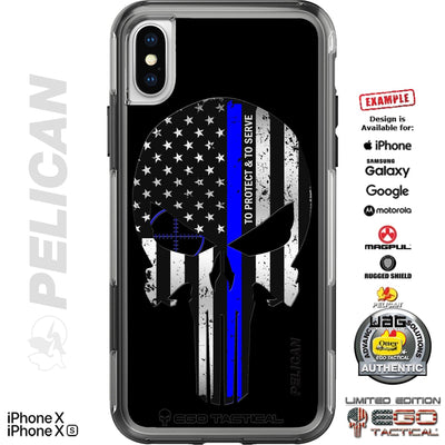 Subdued Thin Blue Line 50-Star US American Flag To Protect and To Serve Punisher Custom Printed Case Design for Apple, Samsung, Google & Motorola Phone Models