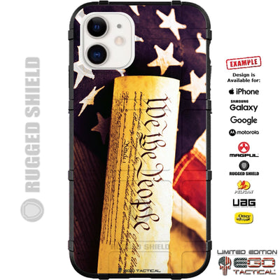 We the People, US Constitution over US Flag Custom Printed Case Design for Apple, Samsung, Google & Motorola Phone Models