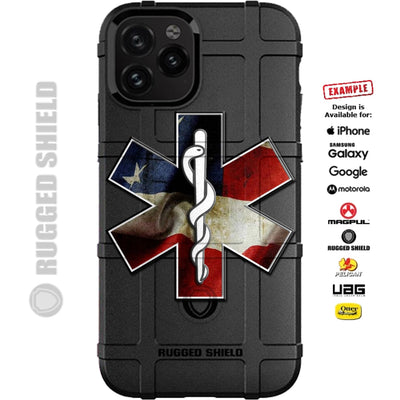 EMS Star of Life Medic Patch on US Flag Custom Printed Case Design for Apple, Samsung, Google & Motorola Phone Models