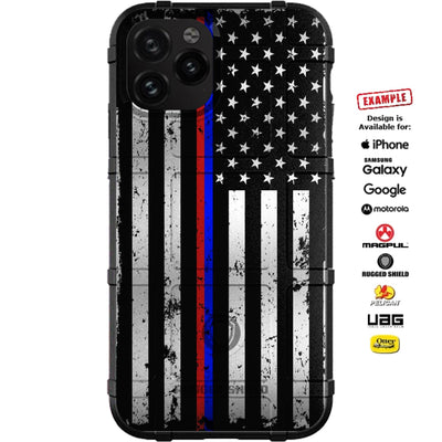 Subdued US American Flag Half Thin Blue Line / Thin Red Line Custom Printed Case Design for Apple, Samsung, Google & Motorola Phone Models