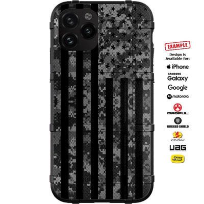 Black Digital Camouflage Subdued US American Flag Custom Printed Case Design for Apple, Samsung, Google & Motorola Phone Models