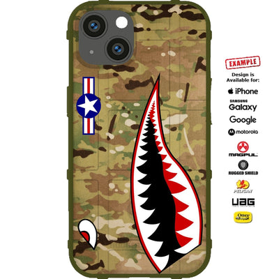 P-40 Warhawk Flying Tigers Sharktooth on Multicam Scorpion OCP Custom Printed Case Design for Apple, Samsung, Google & Motorola Phone Models