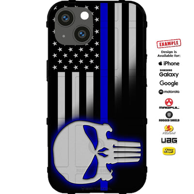 Thin Blue Line US American Flag Police Punisher Custom Printed Case Design for Apple, Samsung, Google & Motorola Phone Models
