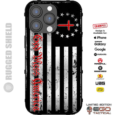 13 Star Cross Subdued American Flag, God Bless America Script Custom Printed Case Design for Apple, Samsung, Google & Motorola Phone Models