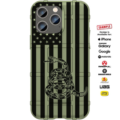 Subdued Reversed Assaulting Forward Black Printed US American Flag Gadsden Snake Custom Printed Case Design for Apple, Samsung, Google & Motorola Phone Models