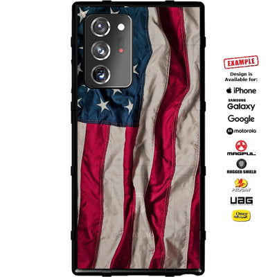 Waving Old Glory, Red White Blue Tattered US American Flag Custom Printed Case Design for Apple, Samsung, Google & Motorola Phone Models