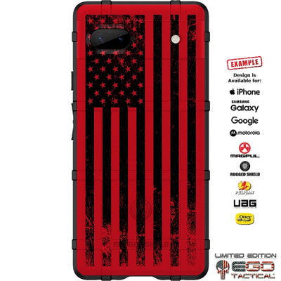 Tattered Reversed US American Flag (Multi-Color) on Red Custom Printed Case Design for Apple, Samsung, Google & Motorola Phone Models