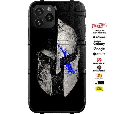 Police Spartan Warrior Blue Bloodied and Gashed Helmet Custom Printed Case Design for Apple, Samsung, Google & Motorola Phone Models