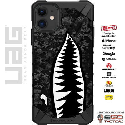 Stealth Warhawk Tiger Shark Teeth on Black Ops Camo Custom Printed Case Design for Apple, Samsung, Google & Motorola Phone Models