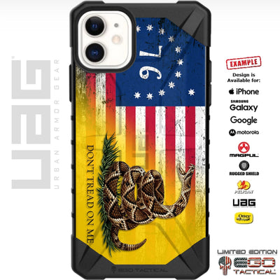 Distressed 1776 US American Flag Gadsden Don't Tread On Me Custom Printed Case Design for Apple, Samsung, Google & Motorola Phone Models