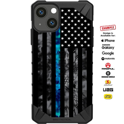 Thin Blue Line Subdued Flag over Kryptek Typhon Official Camouflage Pattern Custom Printed Case Design for Apple, Samsung, Google & Motorola Phone Modelss