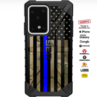 Multicam OCP/Scorpion Camouflage, Subdued US American Flag Thin Blue Line Police Custom Printed Case Design for Apple, Samsung, Google & Motorola Phone Models
