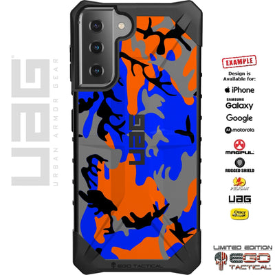 Blue & Orange & Grey Urban Camouflage Custom Printed Case Design for Apple, Samsung, Google & Motorola Phone Models