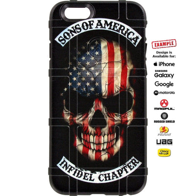 US American Flag Skull, Sons of America Infidel Chapter SOA Custom Printed Case Design for Apple, Samsung, Google & Motorola Phone Models