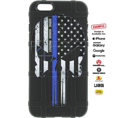 Serve Honor Protect Punisher- Subdued US American Flag Thin Blue Line Custom Printed Case Design for Apple, Samsung, Google & Motorola Phone Models
