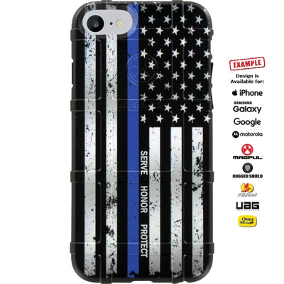 Serve Honor Protect - Subdued US American Flag Thin Blue Line Custom Printed Case Design for Apple, Samsung, Google & Motorola Phone Models