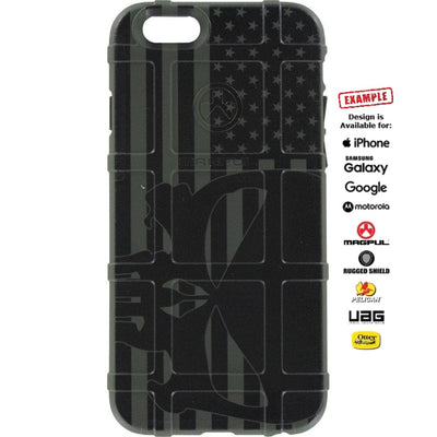 US American Flag Subdued Black Print Sideways Punisher Custom Printed Case Design for Apple, Samsung, Google & Motorola Phone Models