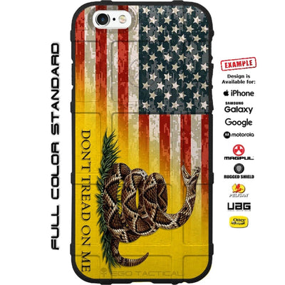 Don't Tread on Me Flag on US Camo Flag Custom Printed Case Design for Apple, Samsung, Google & Motorola Phone Models